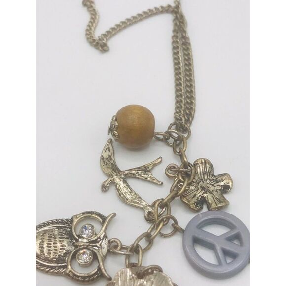 Matte silver boho flower faux pearl owl rhinestone bird wood bead peace tassel - Picture 5 of 6